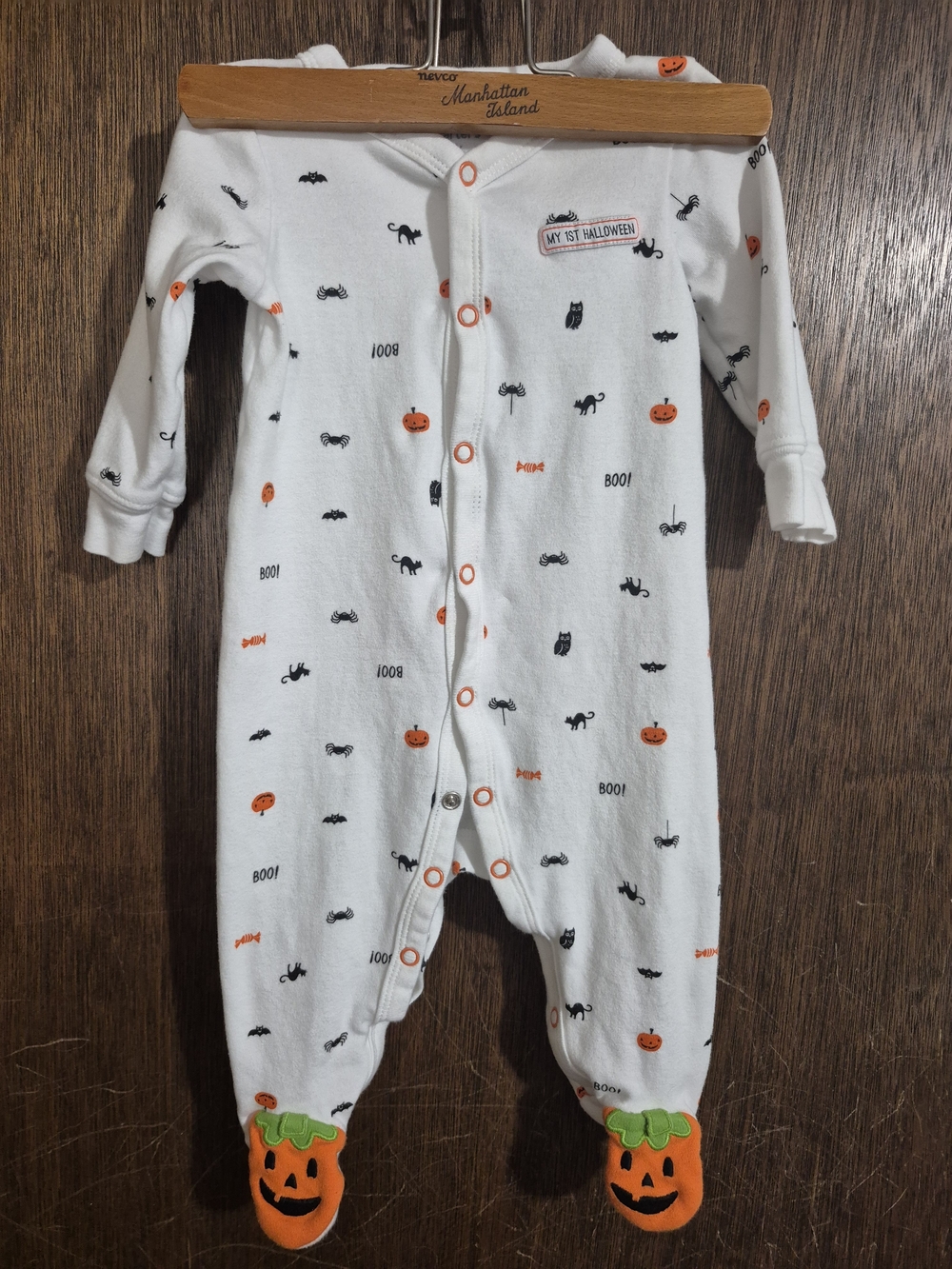 Carter's White Halloween Pumpkin Footed One-Piece with Orange Accents 6m